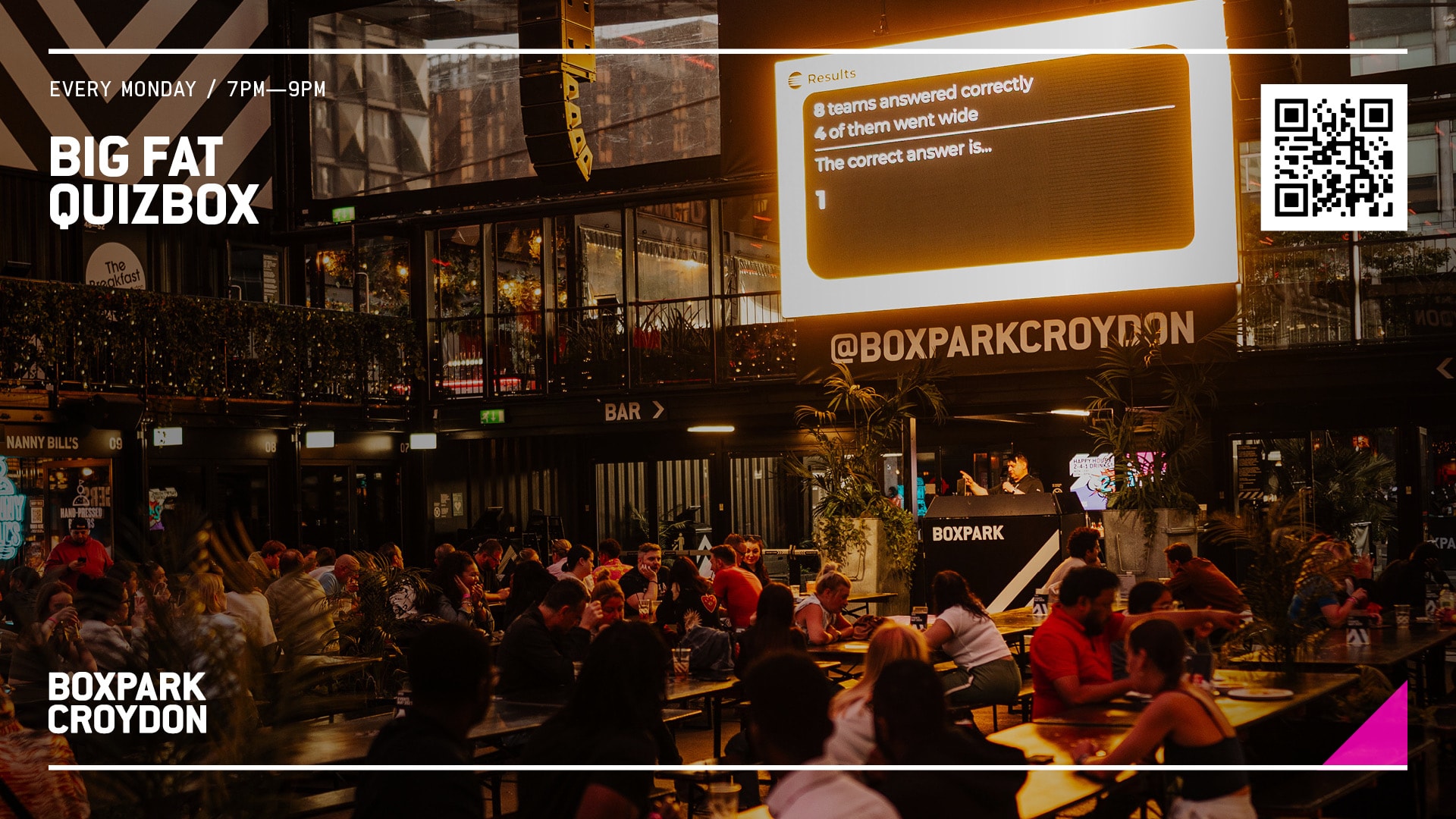 BIG FAT QUIZBOX event graphic for BOXPARK Croydon